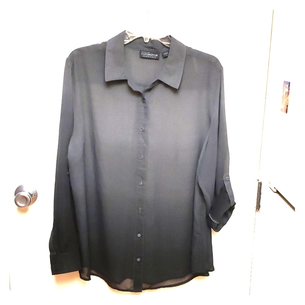Woman Covington convertible roll sleeve blouse